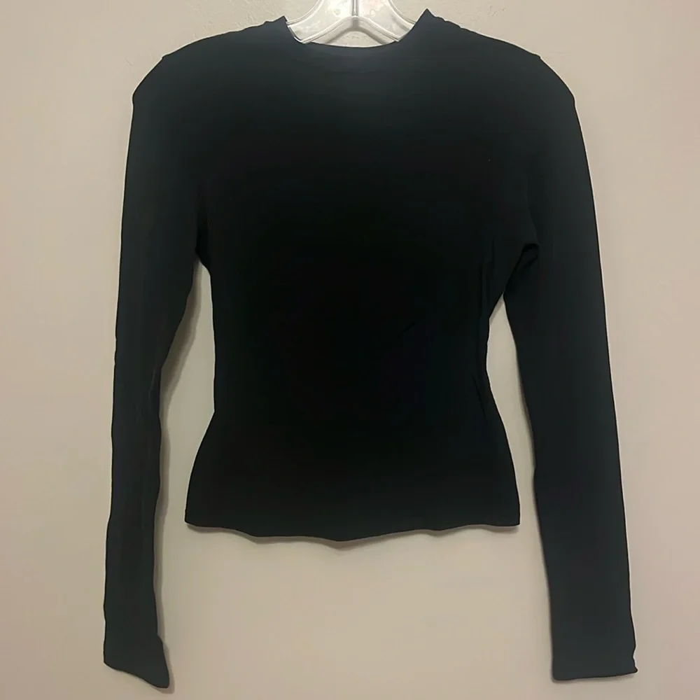 NWT SKIMS Cotton Jersey Long Sleeve Shirt tee top new black soot - Picture 4 of 6